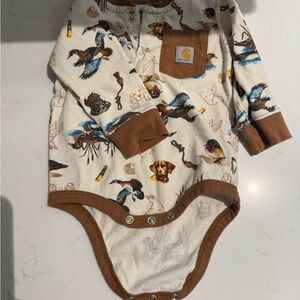 Carhartt Cream and Brown Duck Print Baby One-Piece, 100% Cotton